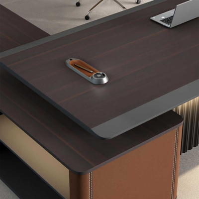 Bàn giám đốc bằng gỗ hình chữ L tích hợp tủ phụ đa năng DKFBGD70