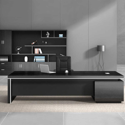 Bàn giám đốc bằng gỗ màu đen hình chữ L kèm theo tủ phụ đa năng DKFBGD71