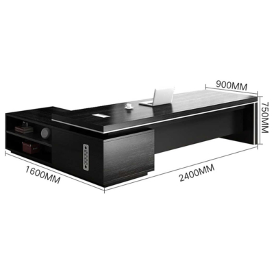 Bàn giám đốc bằng gỗ màu đen hình chữ L kèm theo tủ phụ đa năng DKFBGD71