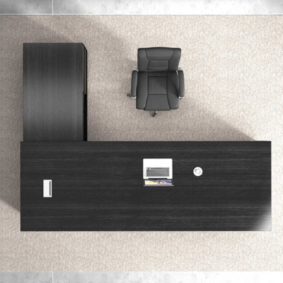 Bàn giám đốc bằng gỗ màu đen hình chữ L kèm theo tủ phụ đa năng DKFBGD71