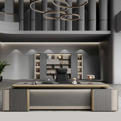 Bàn giám đốc hiện đại chữ L kết hợp các đường viền ánh vàng DKFBGD72-1