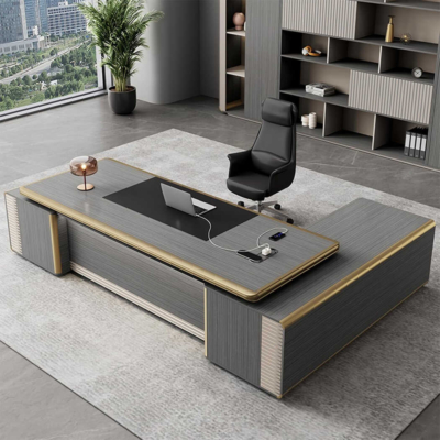 Bàn giám đốc hiện đại chữ L kết hợp các đường viền ánh vàng DKFBGD72-1