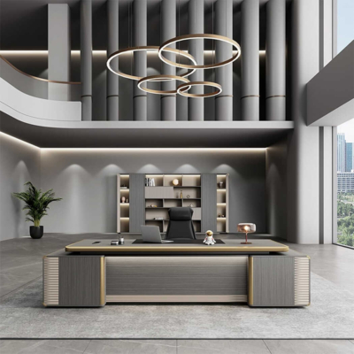 Bàn giám đốc hiện đại chữ L kết hợp các đường viền ánh vàng DKFBGD72-1