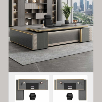 Bàn giám đốc hiện đại chữ L kết hợp các đường viền ánh vàng DKFBGD72-1