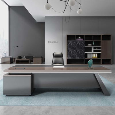 Bàn giám đốc chữ L kết hợp tủ phụ đa năng, chân bàn độc đáo DKFBGD73-1