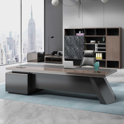 Bàn giám đốc chữ L kết hợp tủ phụ đa năng, chân bàn độc đáo DKFBGD73-1