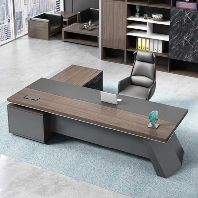 Bàn giám đốc chữ L kết hợp tủ phụ đa năng, chân bàn độc đáo DKFBGD73-1