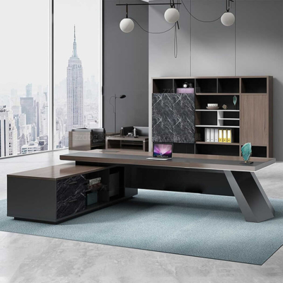 Bàn giám đốc chữ L kết hợp tủ phụ đa năng, chân bàn độc đáo DKFBGD73-1