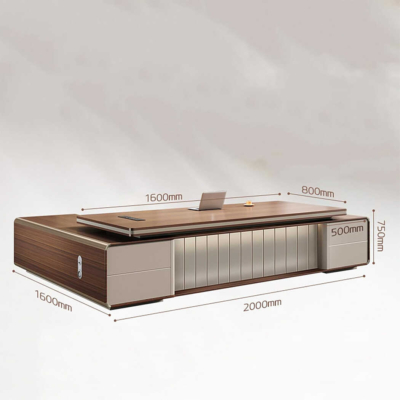 Bàn giám đốc cao cấp chữ L màu gỗ nâu, yếm bàn trang trí lạ mắt DKFBGD75-1