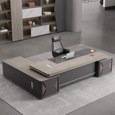 Bàn giám đốc 2m2 kèm tủ phụ, tích hợp nắp đi dây điện tiện lợi DKFBGD76-1