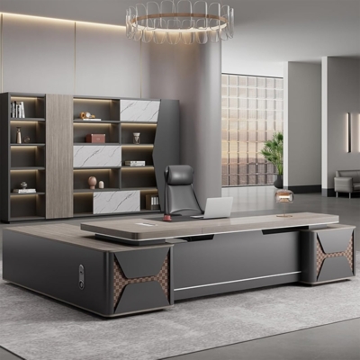 Bàn giám đốc 2m2 kèm tủ phụ, tích hợp nắp đi dây điện tiện lợi DKFBGD76-1