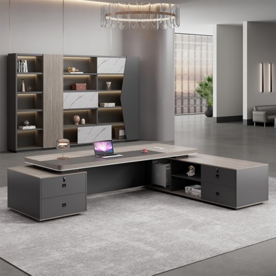 Bàn giám đốc 2m2 kèm tủ phụ, tích hợp nắp đi dây điện tiện lợi DKFBGD76-1