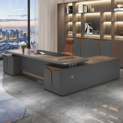 Bàn giám đốc chữ L trang trí độc đáo tích hợp tủ phụ đa năng DKFBGD80