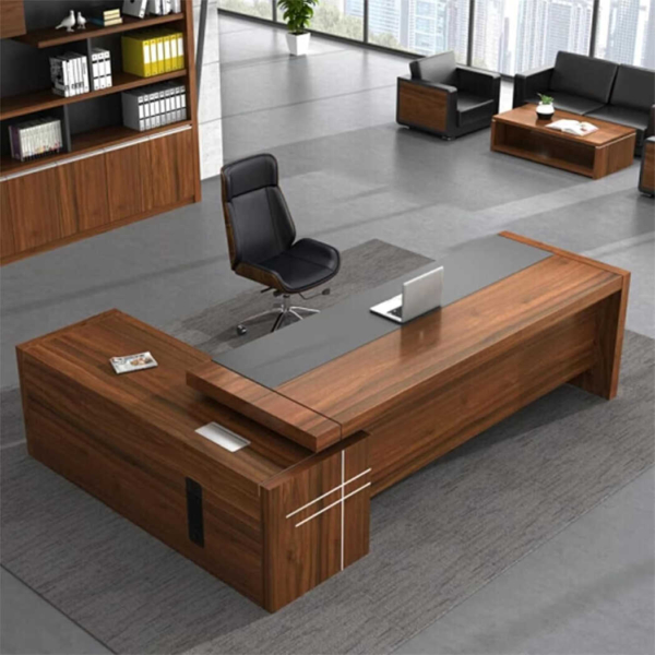 Bàn giám đốc bằng gỗ chữ L cao cấp kết hợp tủ phụ đa năng DKFBGD82