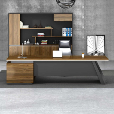Bàn giám đốc hình chữ L kết hợp tủ phụ đa năng, chân bàn độc đáo DKFBGD83