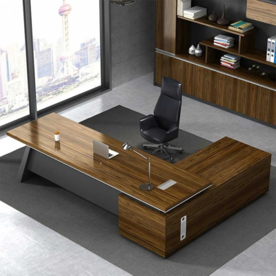 Bàn giám đốc hình chữ L kết hợp tủ phụ đa năng, chân bàn độc đáo DKFBGD83
