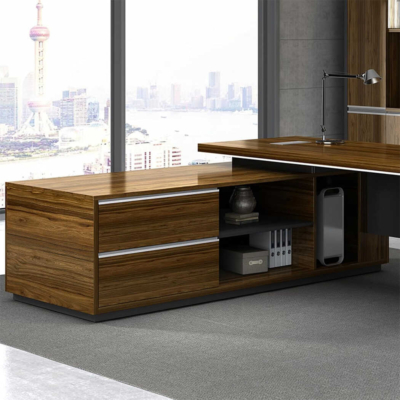 Bàn giám đốc hình chữ L kết hợp tủ phụ đa năng, chân bàn độc đáo DKFBGD83