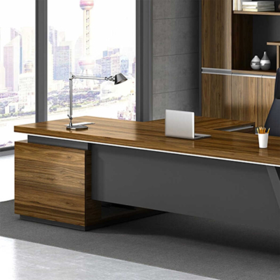 Bàn giám đốc hình chữ L kết hợp tủ phụ đa năng, chân bàn độc đáo DKFBGD83