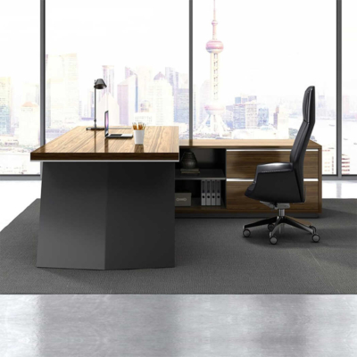 Bàn giám đốc hình chữ L kết hợp tủ phụ đa năng, chân bàn độc đáo DKFBGD83