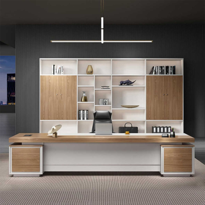 Bàn giám đốc chữ L kèm tủ phụ thông minh, yếm bàn dạng kín tinh tế DKFBGD86