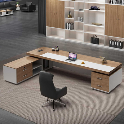 Bàn giám đốc chữ L kèm tủ phụ thông minh, yếm bàn dạng kín tinh tế DKFBGD86