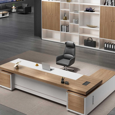 Bàn giám đốc chữ L kèm tủ phụ thông minh, yếm bàn dạng kín tinh tế DKFBGD86