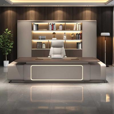 Bàn giám đốc hiện đại chữ L, kèm tủ phụ, đèn LED tiện lợi DKFBGD87