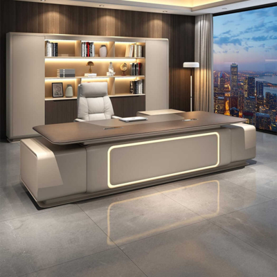 Bàn giám đốc hiện đại chữ L, kèm tủ phụ, đèn LED tiện lợi DKFBGD87