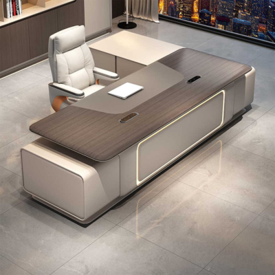 Bàn giám đốc hiện đại chữ L, kèm tủ phụ, đèn LED tiện lợi DKFBGD87