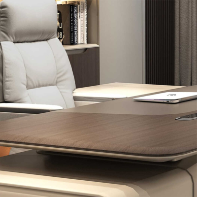 Bàn giám đốc hiện đại chữ L, kèm tủ phụ, đèn LED tiện lợi DKFBGD87