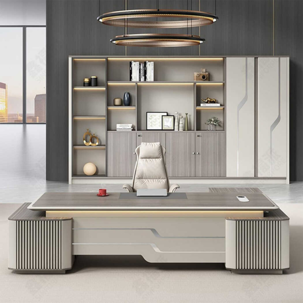 Bàn giám đốc chữ L kèm tủ phụ, yếm bàn lượn sóng đẹp mắt DKFBGD89