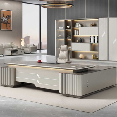 Bàn giám đốc chữ L kèm tủ phụ, yếm bàn lượn sóng đẹp mắt DKFBGD89