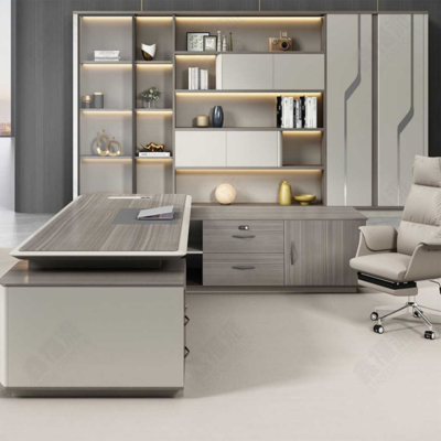 Bàn giám đốc chữ L kèm tủ phụ, yếm bàn lượn sóng đẹp mắt DKFBGD89