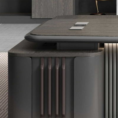 Bàn giám đốc bằng gỗ hình chữ L kèm tủ phụ, chân bàn độc đáo DKFBGD90