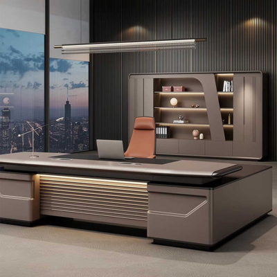 Bàn giám đốc gỗ chữ L kèm tủ phụ, yếm bàn lửng DKFBGD91