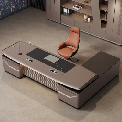 Bàn giám đốc gỗ chữ L kèm tủ phụ, yếm bàn lửng DKFBGD91