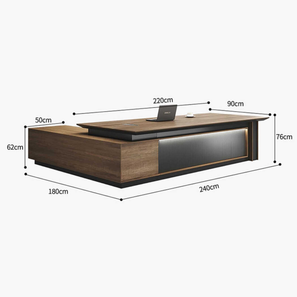 Bàn giám đốc bằng gỗ chữ L, yếm bàn dạng kín kèm đèn LED DKFBGD92