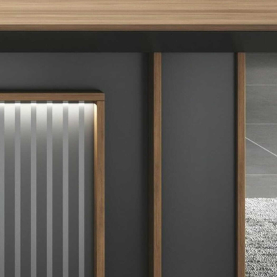 Bàn giám đốc bằng gỗ chữ L, yếm bàn dạng kín kèm đèn LED DKFBGD92