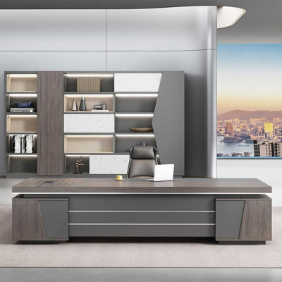 Bàn giám đốc gỗ hình chữ L kèm tủ phụ thông minh DKFBGD93