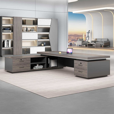 Bàn giám đốc gỗ hình chữ L kèm tủ phụ thông minh DKFBGD93