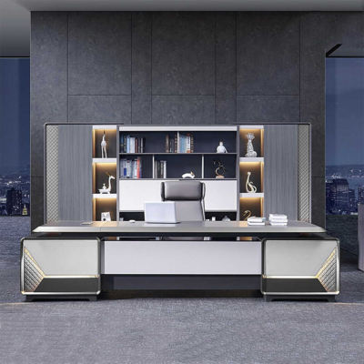 Bàn giám đốc chữ L kèm tủ phụ, chân bàn trang trí ấn tượng DKFBGD94