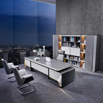 Bàn giám đốc chữ L kèm tủ phụ, chân bàn trang trí ấn tượng DKFBGD94