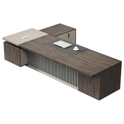 Bàn giám đốc sang trọng, yếm bàn độc đáo, có nắp nhôm đi dây điện DKFBGD97