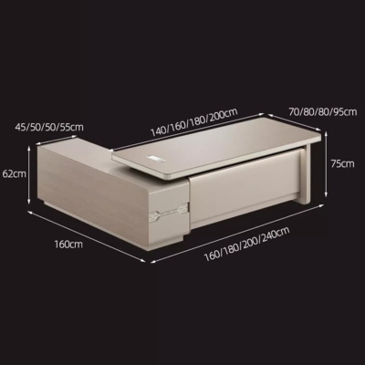 Bàn giám đốc chữ L kèm tủ phụ đa năng, yếm bàn dạng kín kèm đèn LED DKFBGD99