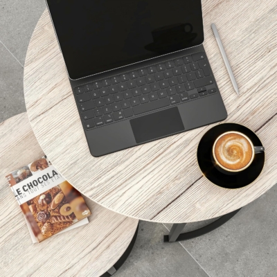 Bộ 2 bàn cà phê phòng khách mặt gỗ, khung kim loại nhỏ BPK01