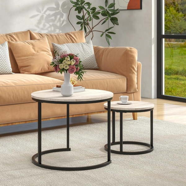 Bộ 2 bàn cà phê phòng khách mặt gỗ, khung kim loại nhỏ BPK01