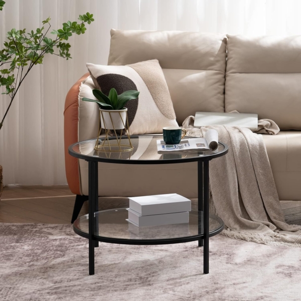 Bàn cà phê tròn mặt kính nhỏ gọn cho phòng khách BPK03