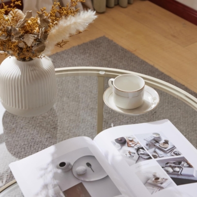 Bàn cà phê tròn mặt kính nhỏ gọn cho phòng khách BPK03