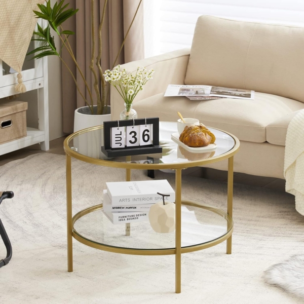 Bàn cà phê tròn mặt kính nhỏ gọn cho phòng khách BPK03