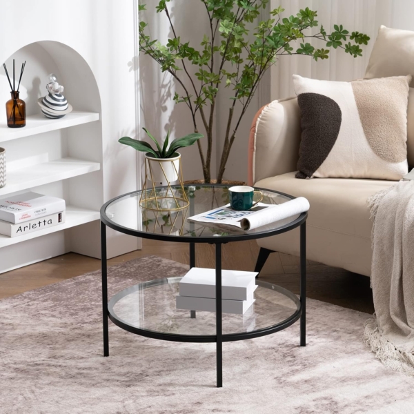 Bàn cà phê tròn mặt kính nhỏ gọn cho phòng khách BPK03